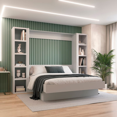 Lit escamotable Easy-Lift en grain de bois avec deux étagères