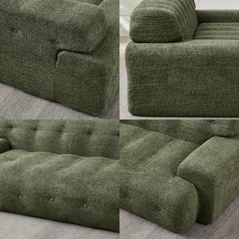 Canapé capitonné 87,4 po à 3 places en chenille capitonnée à boutons 3 places avec accoudoirs carrés, aucun assemblage requis, conception entièrement compressée pour le salon moderne