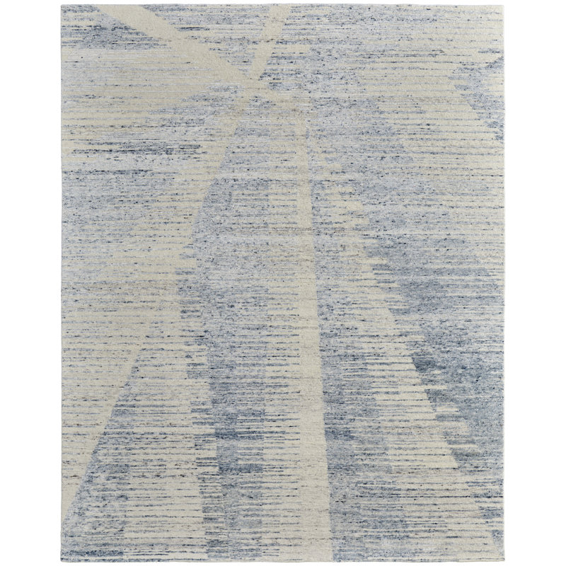 Brighton Hand Knotted Abstract Area Rug in Blue/Ivory, Rectangle 2' x 3'