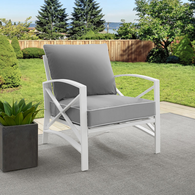 Chaise de patio avec coussins Mosier, Gris, Blanc