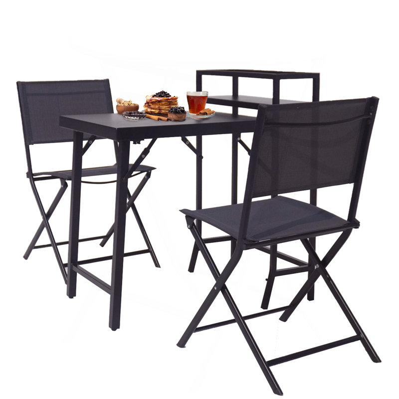 Ensemble bistro de patio pliable 3 pièces, mobilier d'extérieur durable avec structure en acier résistant à la rouille et fauteuils à sangles confortables