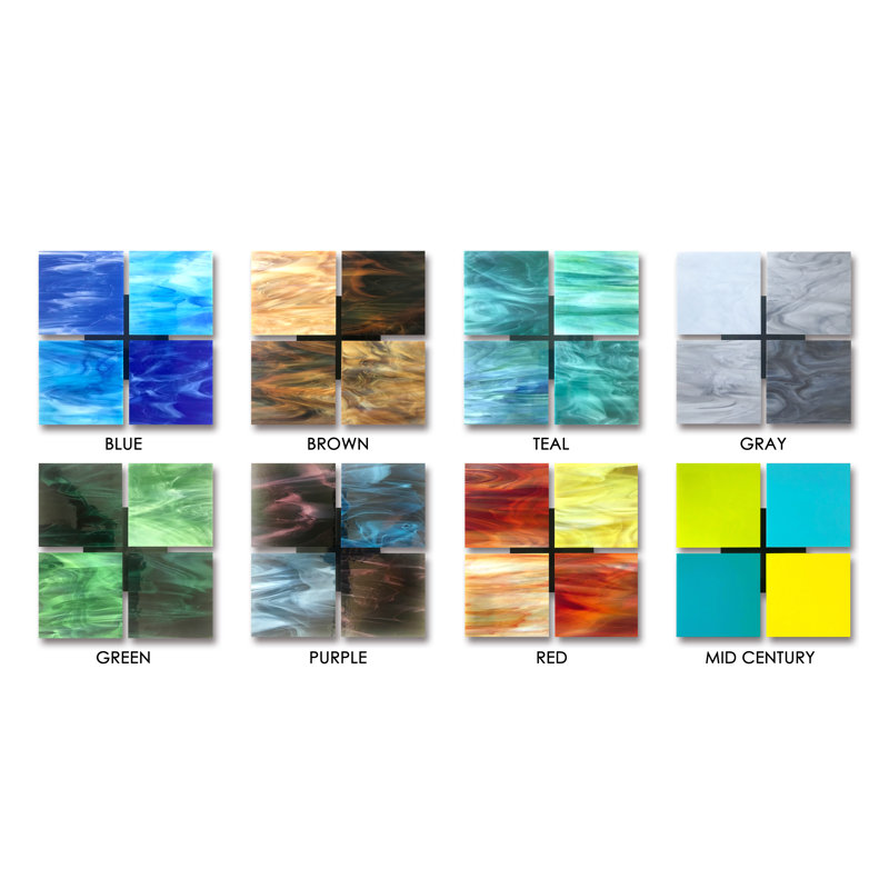 Quads Handmade Modern Abstract Wall Decor on Glass, Red