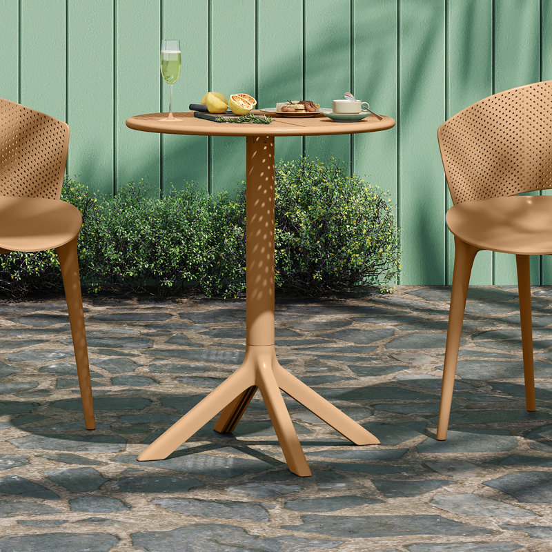 Updike Outdoor Plastic Bistro Table with Star Base, Brown Yellow