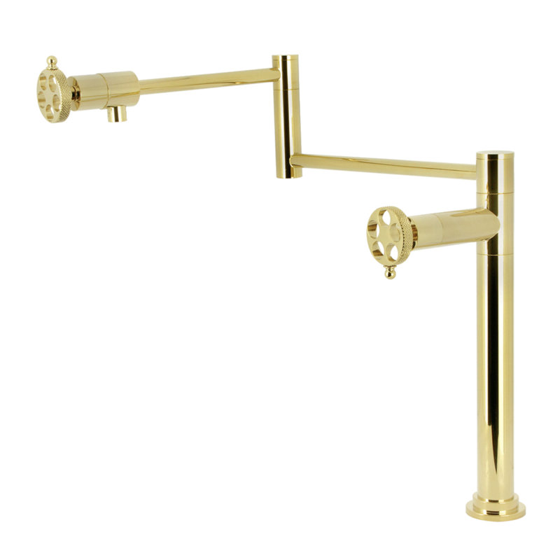 Kingston Brass Webb Two-Handle 1-Hole Deck Mount Pot Filler Faucet with Knurled Handle, Polished Brass
