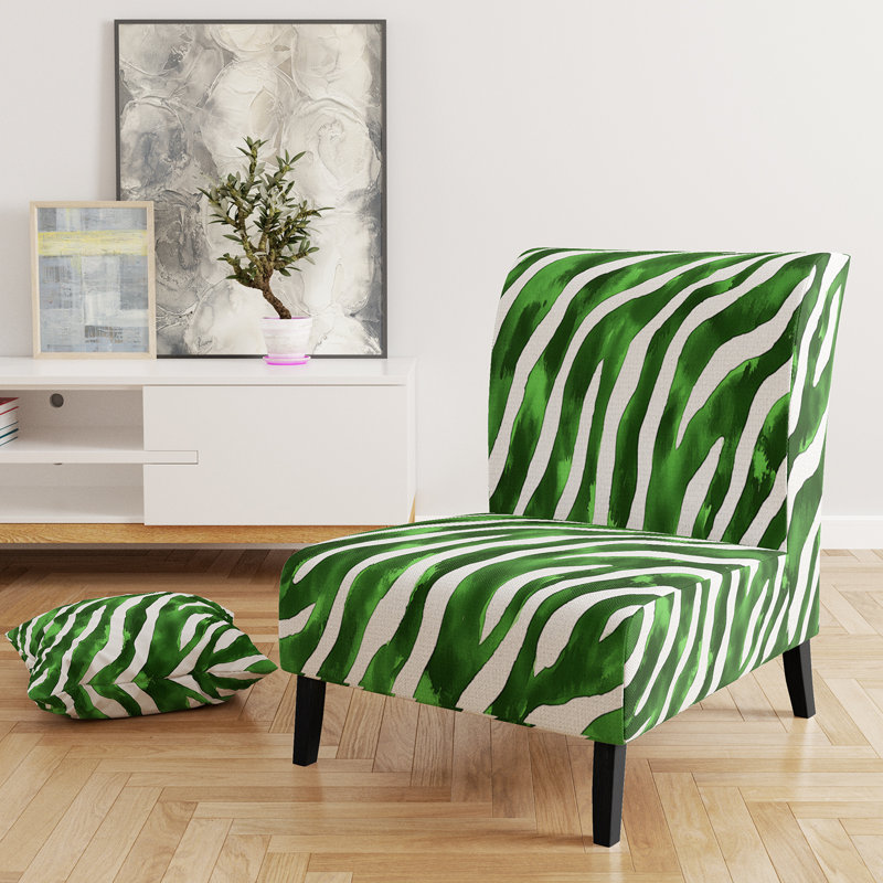 Zebra Striped - Upholstered Accent Slipper Chair, Green/White