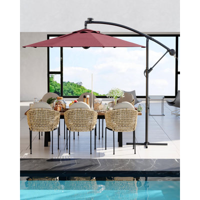 360 Degree Rotation 10 FT Hanging Cantilever Umbrella with Easy Tilt Adjustment, 8 Ribs, U-V Protection for Backyard, Lawn, Garden and Pool