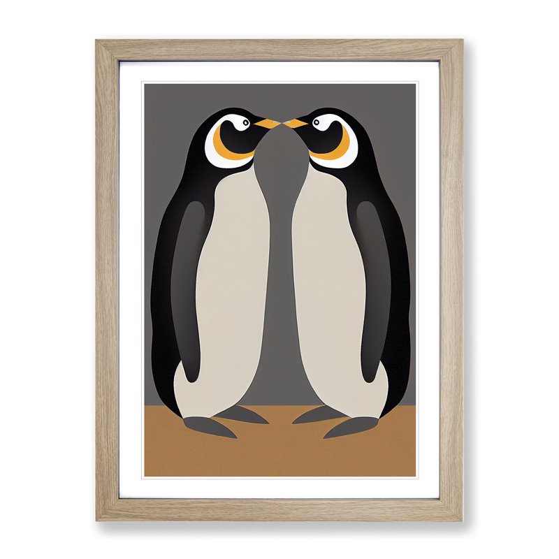 Two Penguins - Framed Print, Oak, 46cm H x 34cm W x 2cm D