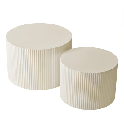 Wave Stripe Nesting Coffee Table Set For Living Room, Bedroom, Beige(Set Of 2 Pieces)
