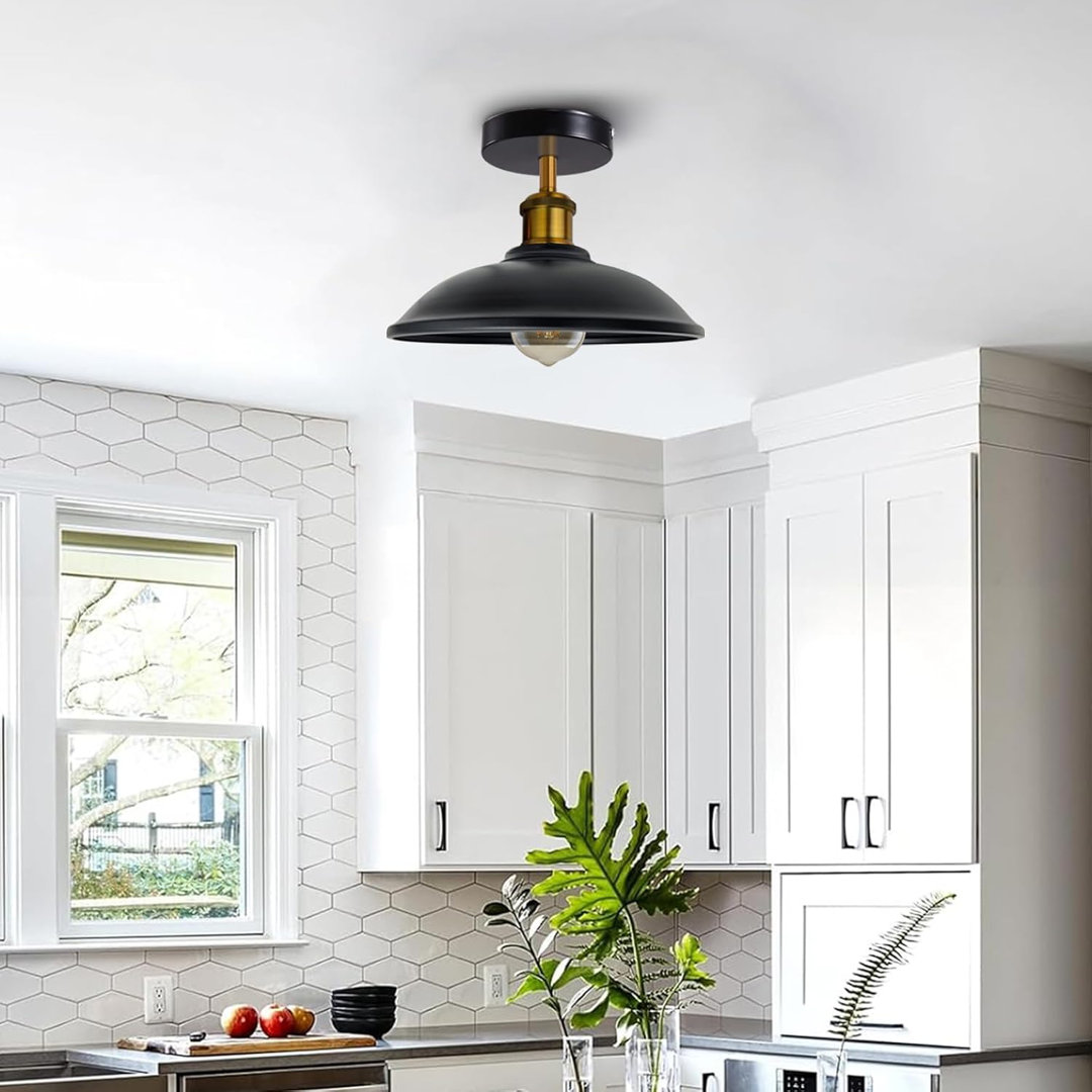 2 Pack of Industrial-Semi Flush Mount Vintage Ceiling Light Industrial Metal 24cm Lampshade Ceiling Light Mini Pendant Lighting for Farmhouse Porch Ki