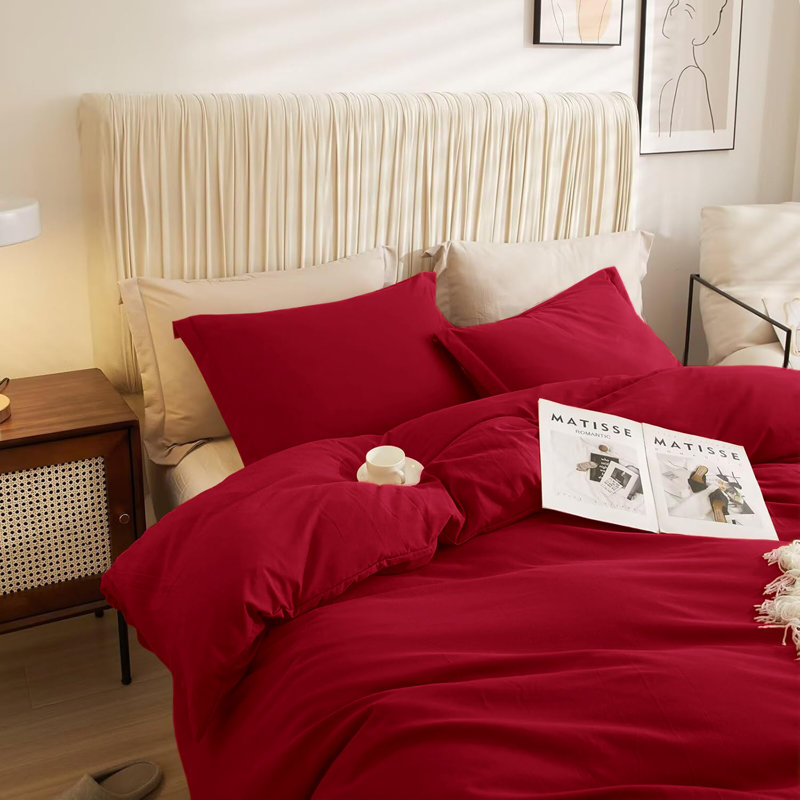 Ultra Soft 3-Piece Dyed Duvet Cover Set With Pillowcases, Double Duvet Cover + 2 Standard Pillowcases, Burgundy