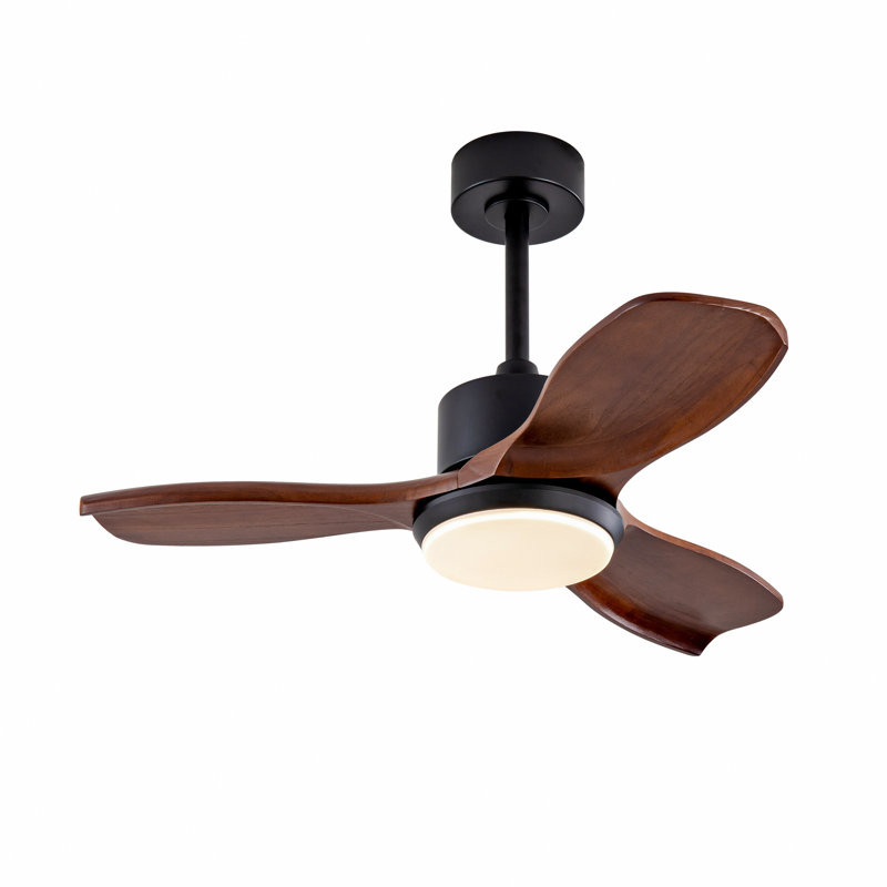 Wood Ceiling Fan With Lights Remote Control,Quiet Dc Motor 3 Blade Ceiling Fans For Patio Living Room, Bedroom, Office,Indoor Outdoor(Black+Dark Walnut)