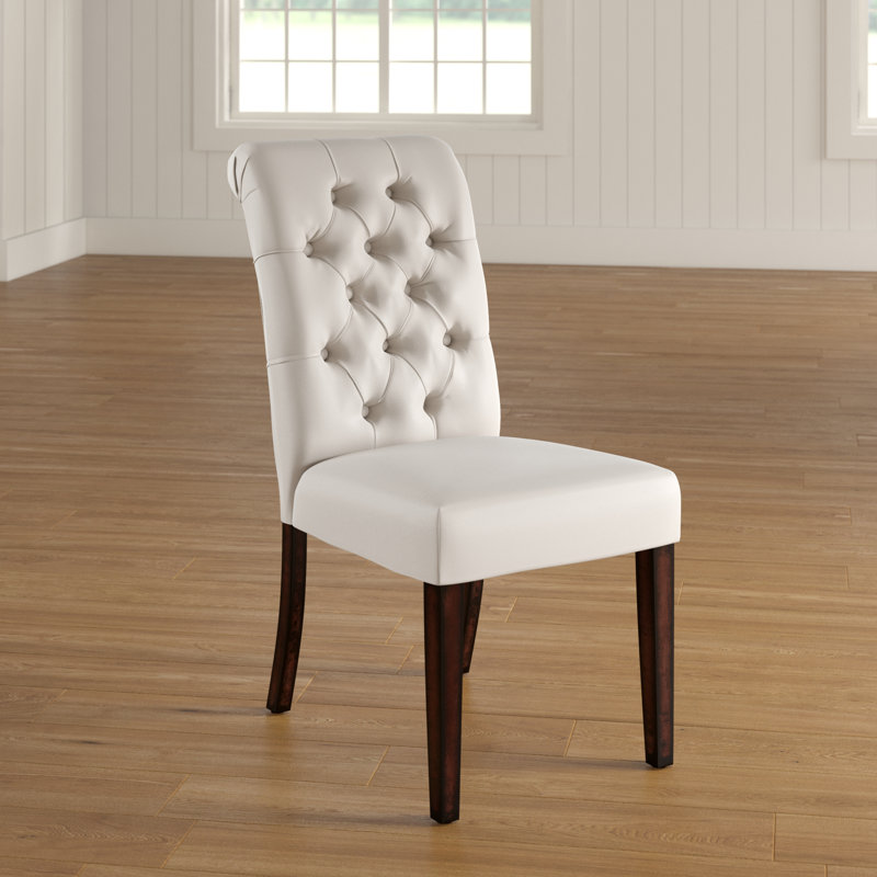 Ameriga 19.3'' H Tufted Upholstered Parsons Chair, Espresso, Beige Velvet
