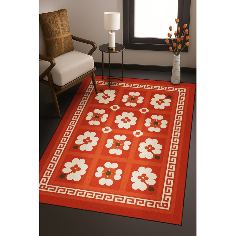 Tapis bleu tissé lavable rétro Mosso, 2' x 2'11"