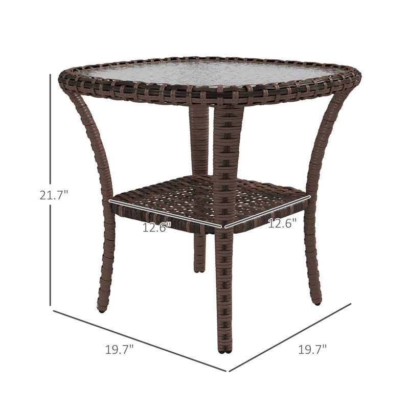 Rattan Coffee Table Outdoor with Storage Shelf, Mix Brown, Mixed Brown