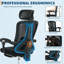 Chaise de bureau ergonomique en filet avec repose-pieds - Chaise de bureau pivotante à haut dossier avec appui-tête et support lombaire réglable pour la maison, le bureau et les jeux (noir)-1609139386-1609139382