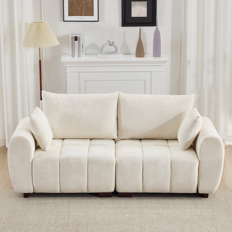 Canapé modulaire de style Mid-Century, canapé 2 en 1 avec repose-pieds et accoudoirs amovibles, Chenille beige