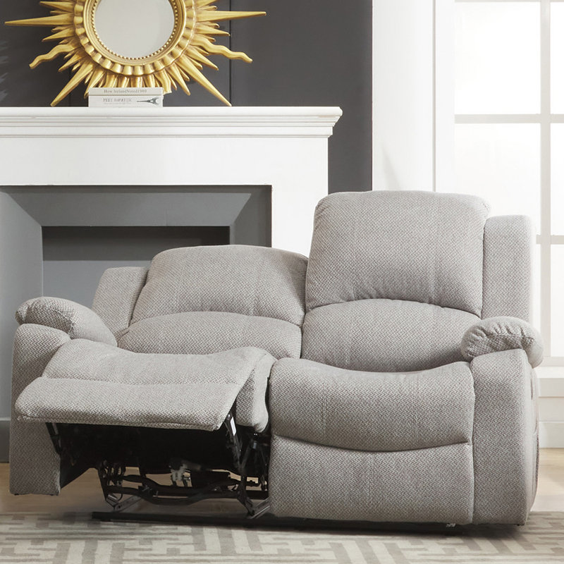 Celya 2 Seater Reclining Sofa, Light Grey Polyester Twill
