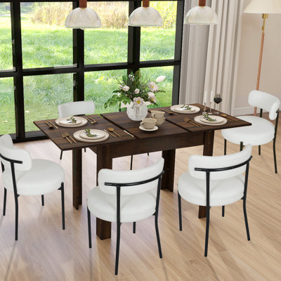 110-150cm Extendable Dining Table, Kitchen Wood Desk With 4-8 Seats, Space Saving, Brown