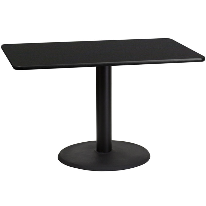Rectangular Laminate Dining Table Top with Round Base, 31.12" H x 30" W x 24" D, Black