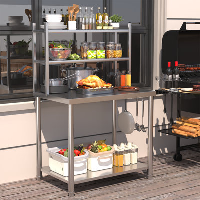 Table de préparation en acier inoxydable avec tablettes 30 po x 24 po pour cuisine commerciale