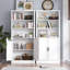 Haute bibliothèque à 5 niveaux avec armoire - 31,5 po de largeur | Bibliothèque sur pied avec portes et tablettes réglables | Poignées en métal | Rangement moderne pour la maison et le bureau