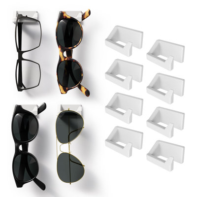 Sunglass Organizer Wall (8-Pack) - Strong and Compact Glasses Holder, Sunglass Holder for Car and Wall - White
