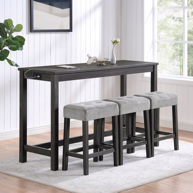 Ensemble de table de bar avec prise de courant, ensemble de table de bar et chaises de salle à manger, ensemble de table de salle à manger 4 pièces, ensemble de table de petit-déjeuner industriel