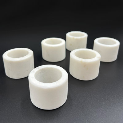 Real Marble Round White Napkin Rings Set