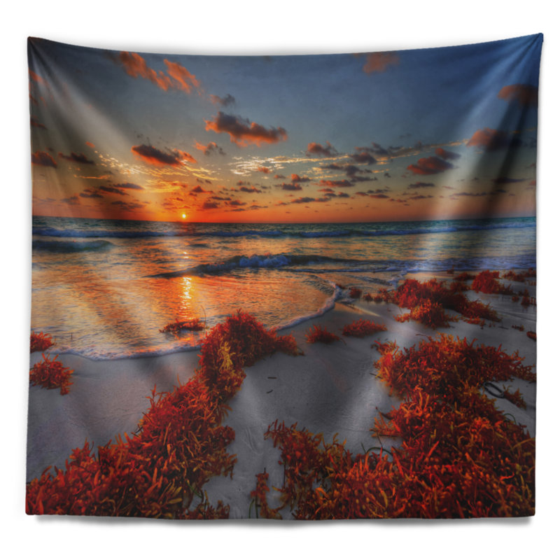Tapisserie bleu ciel et nuage en polyester avec accessoires suspendus inclus, H 50 po x l 60 po