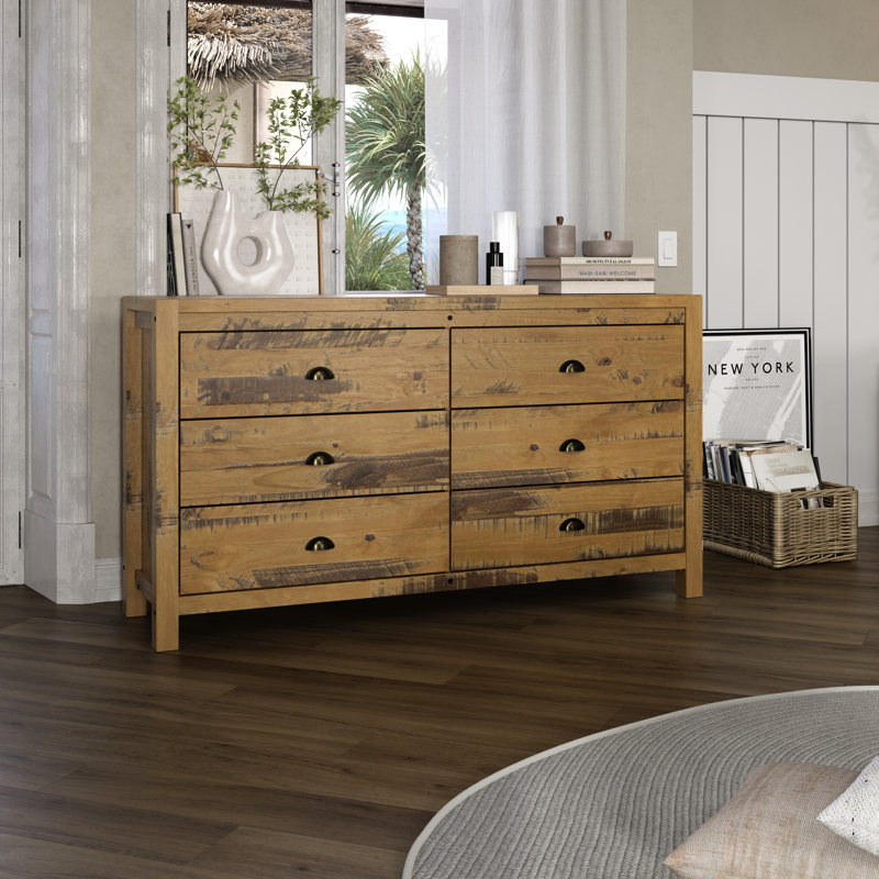 Commode 6 tiroirs Hibir, Chêne bois flotté