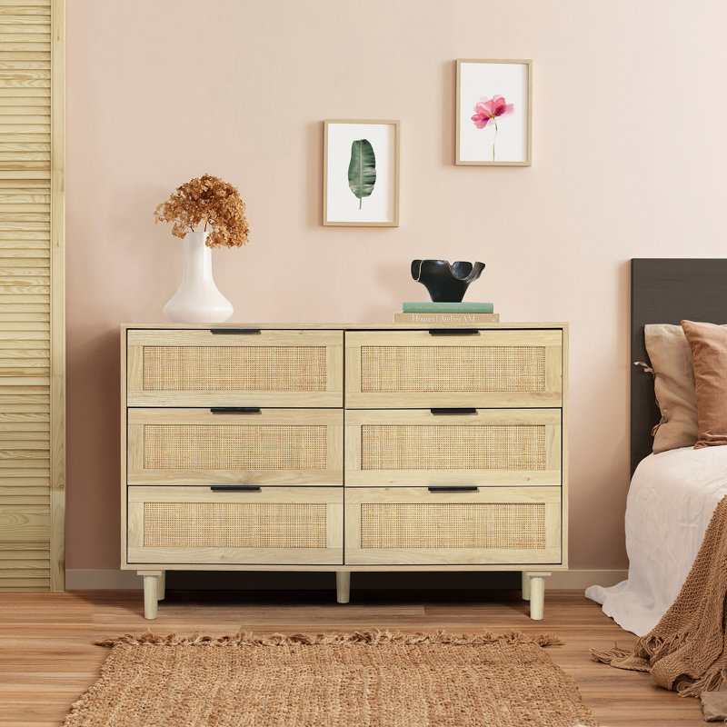 Scot 43.3'' W Natural Rattan 6-Drawer Dresser