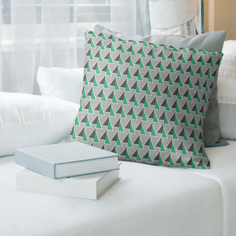 Touches d’accent décalées Coussin décoratif, H 16 po x l 16 po, Vert, Duvet synthétique