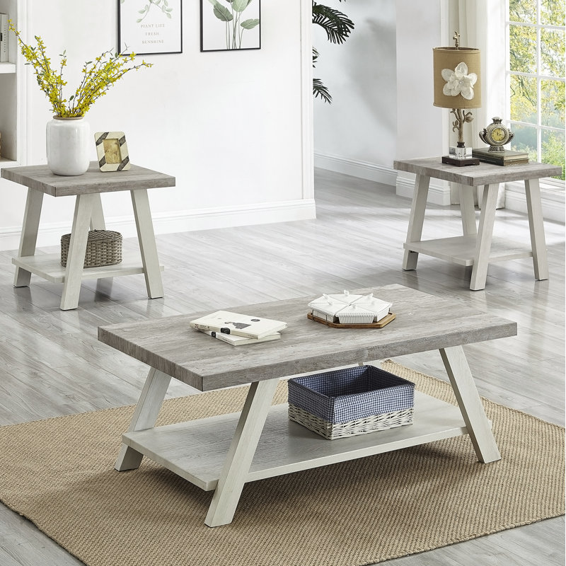 Table basse rectangulaire avec plateau en bois manufacturé et tablette, Gray