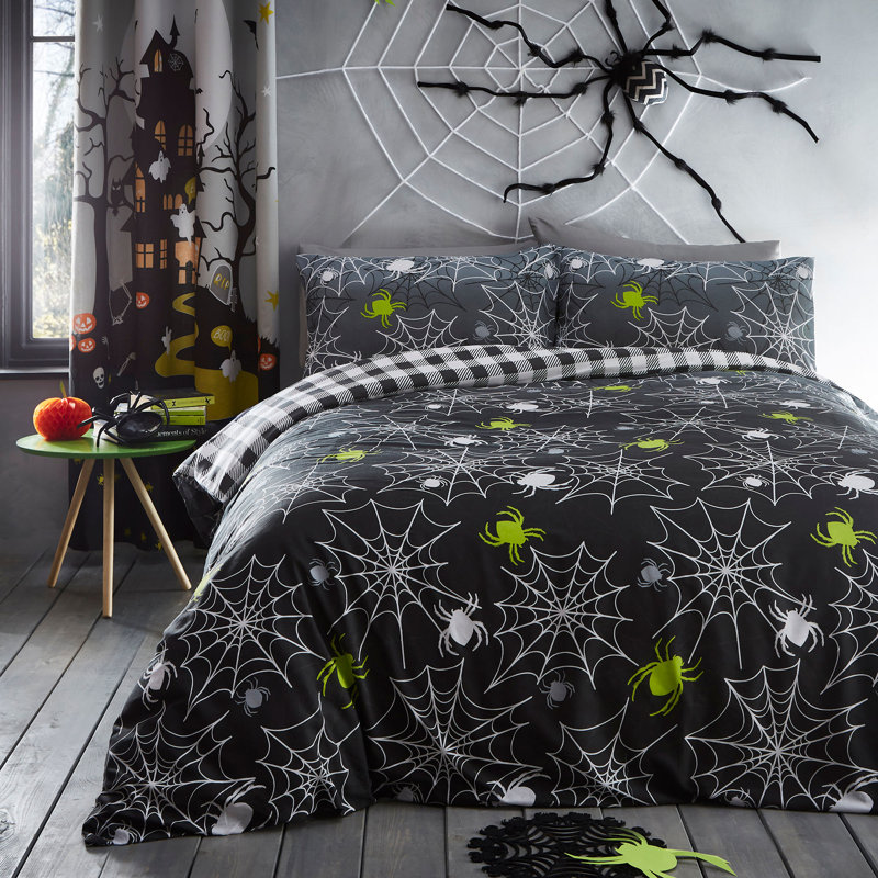 Spiders Polyester Block Print Duvet Cover Set with Pillowcases Included, Single Duvet Cover + 1 Standard Pillowcase