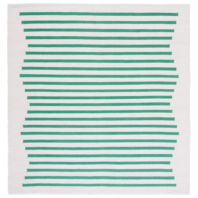 Esveidy Hand Woven Cotton Striped Rug, Square 6'