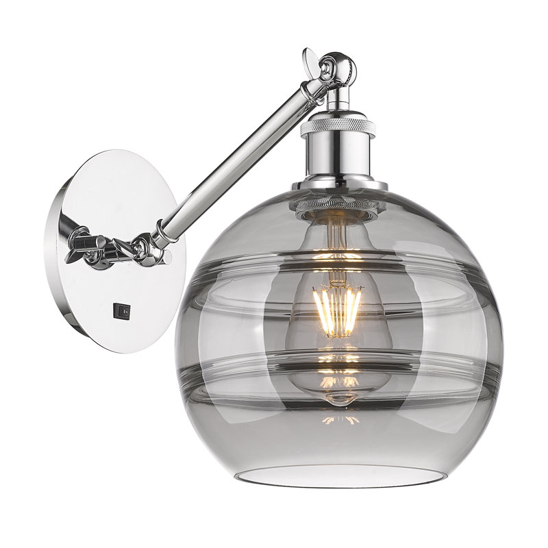 Chartoff Steel Armed Sconce, Light Smoke, Polished Chrome
