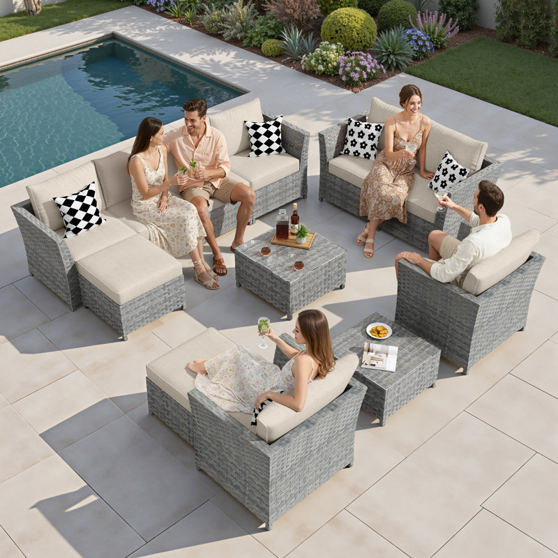 Paulsen Premium All-Weather Wicker 8 - Person Modular Patio Conversation Set with Cushions, Beige, No, Gray