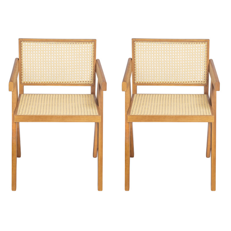 Chaises de salle à manger en rotin Chetanna avec structure en bois d'hévéa, Naturel