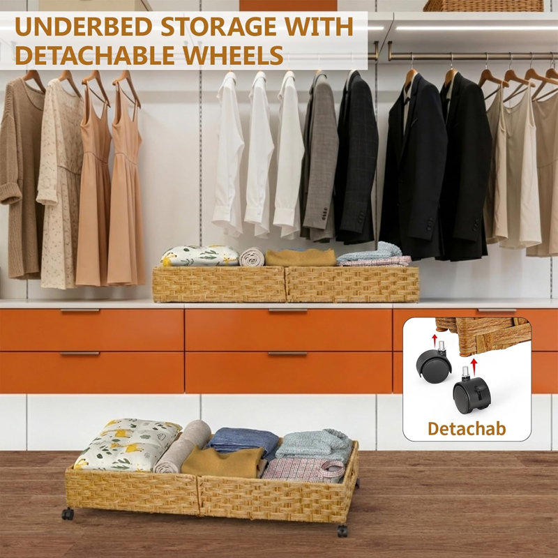 Under Bed Storage with Wheels,1 Pack(A-Natural)