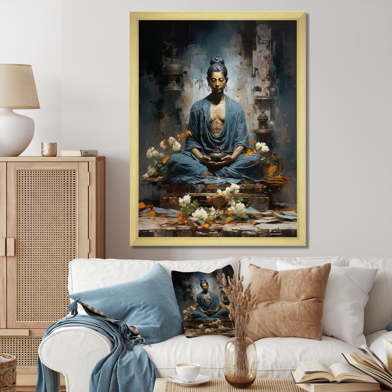 «Dhyan Mudra Hindu Spirituality II», reproduction d'art sur toile, Cadre doré simple, H 40 po x l 30 po x P 1,5 po