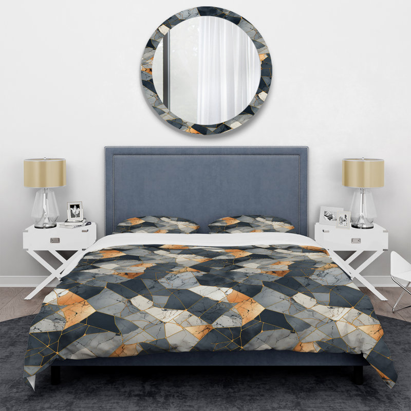 Byng - Ensemble de housse de couette en marbre, Housse de couette pour grand lit et 2 taies décor