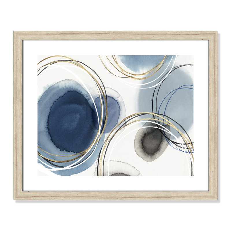 Infini indigo - Art encadré autoportant, H 13,5 po x l 32 po x P 1,25 po, Encadrement beige