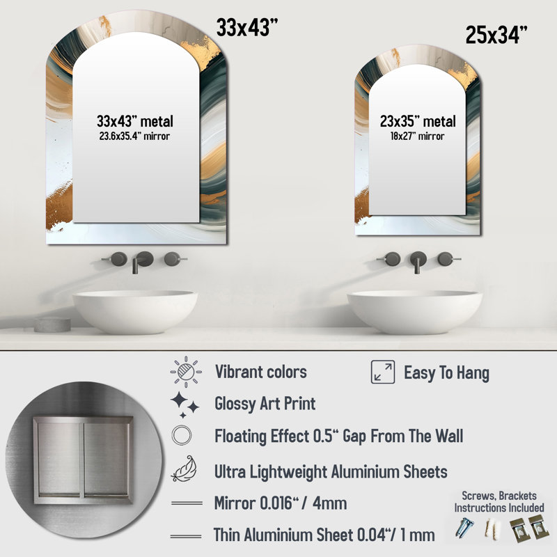 Silent Melody Of Golden Hard Edge Ink I - Hard Edge Painting Irregular Shape Unique Wall Mirror, Modern Asymmetrical Mirror, Printed Metal Art