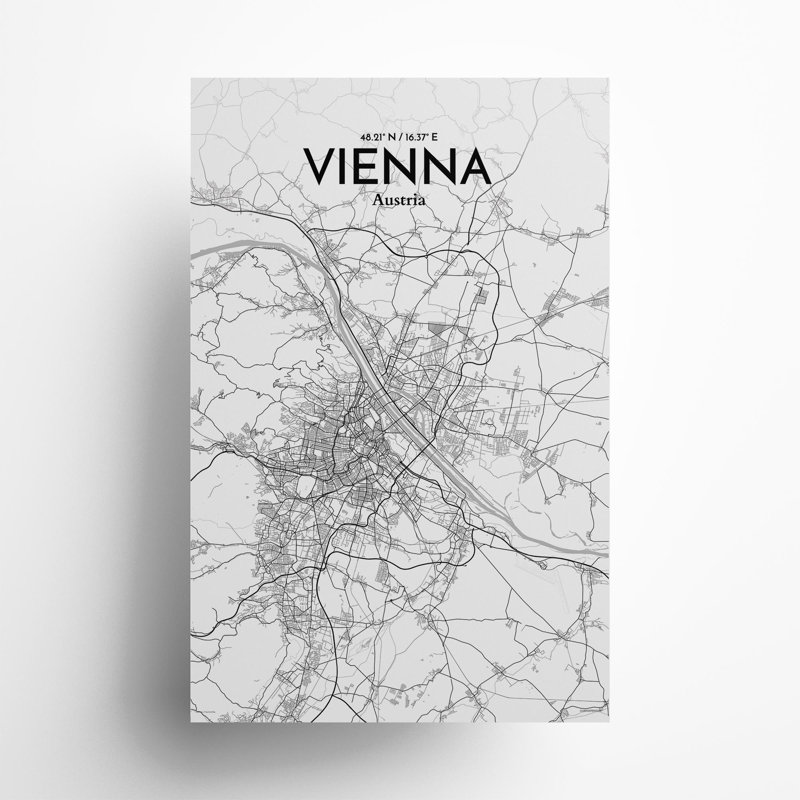 Vienna City Map In Tones - No Frame Print, 17cm H x 11cm W x 0.05cm D