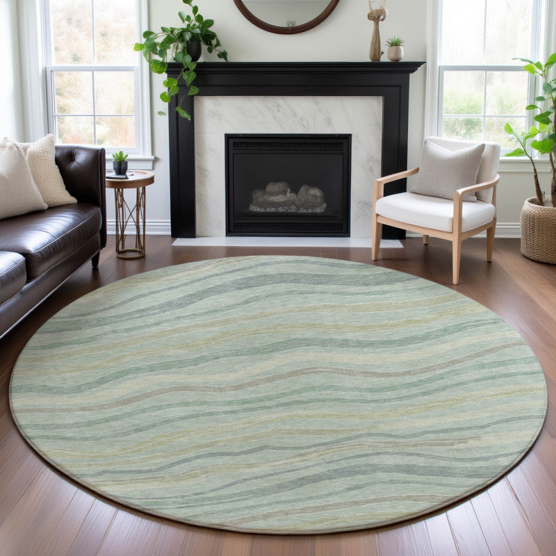 Premium Machine Washable Harjo AMF1581 Stripes Rug, Round 8'