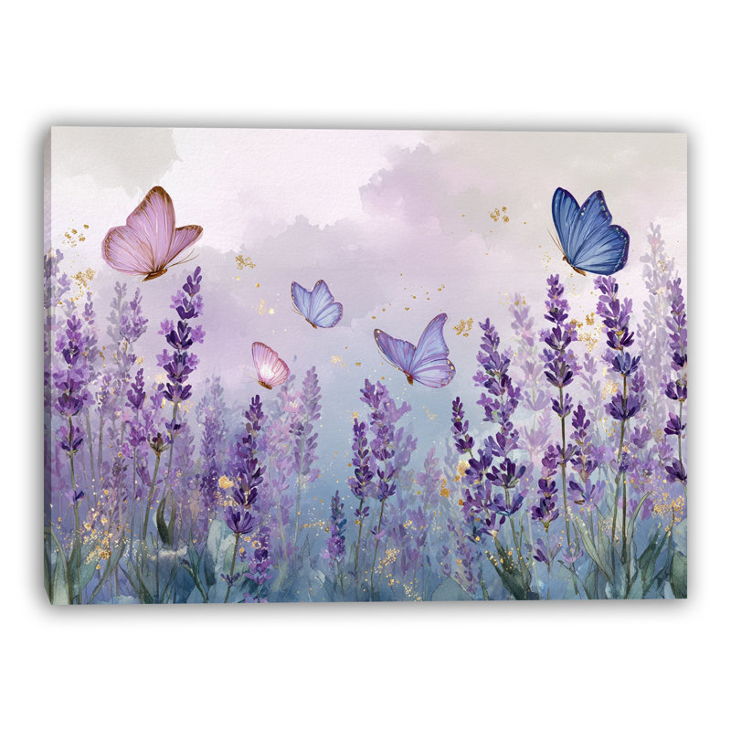 «Lavender Butterflies in Mist», art mural sur toile, H 24 po x l 36 po x P 1,5 po