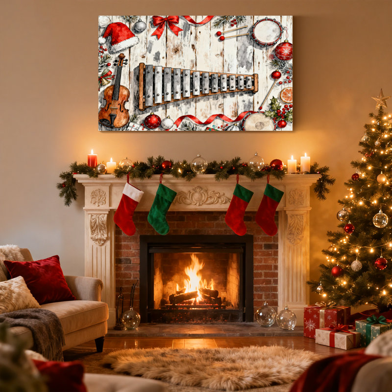Ensemble de 3 reproductions d'art sur toile, "Christmas Christmas Instruments and Decorations", H 24 po x l 36 po