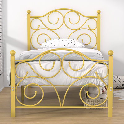 Twin Size Bed Frame, Metal Platform Bed with Parisian Style Headboard and Footboard, Heavy-duty Slats Support, Under Bed Storage, No Box Spring Needed