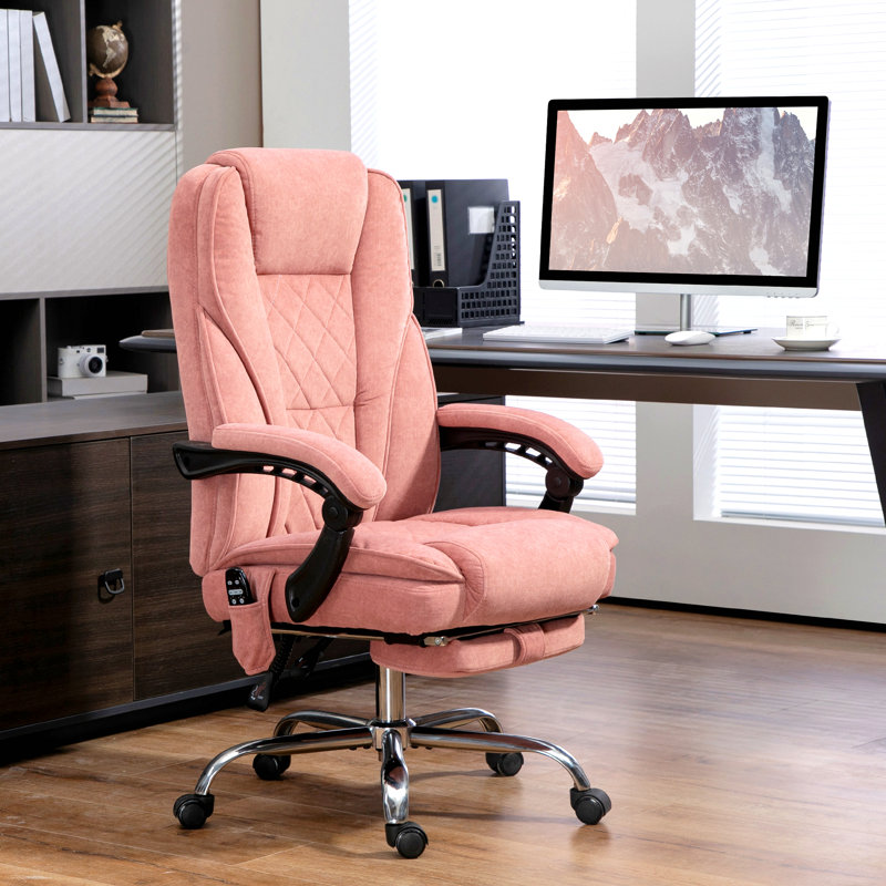 Chaise de bureau de massage rose, avec repose-pieds, chaise de bureau de direction, avec 6 points de vibration et chaleur, chaise d'ordinateur inclinable, chaise de bureau pivotante, hauteur réglable