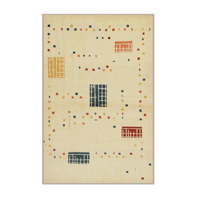 Tapis contemporain beige / noir / rouge